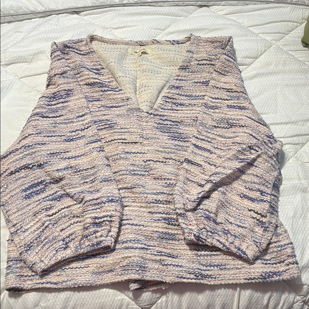 Women's Multicolor Sweater Madewell woven v-neck puff sleeve semi cropped XL